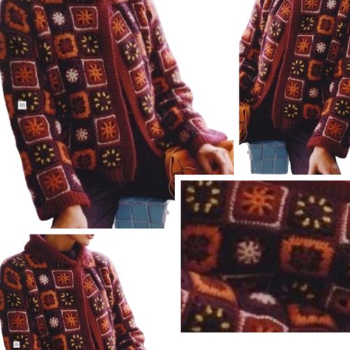 Vintage ans 70.modèle chic gilet  - cardigan multicolore style boho au crochet pour femme.patron -tutoriels en française  format pdf