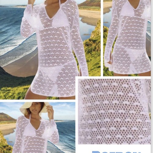 Vintage modèle chic petite robe tunique d’été,coton blanc au crochet ,pour femme.patron -tutoriels en français format pdf