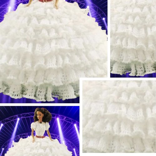 Modèles chic robe  , dentelle au crochet coton blanc,pour poupée barbie.pattern- tutoriels en anglais format pdf
