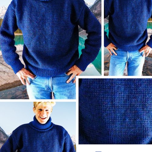Modèle vintage, gros pull au crochet( tunisien simple),tricot pour homme .patron avec tutoriels français en format pdf