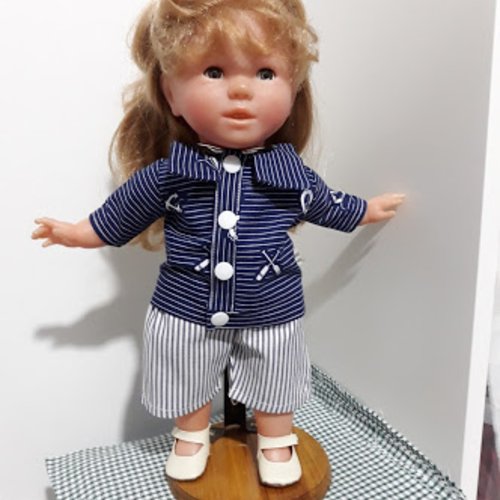 Vêtement de poupée 36 cm ensemble bermuda rayé et veste marin fait main 