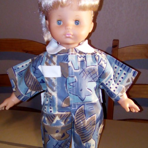 Vêtement de poupée 45 à 50 cm combinaison en coton bleu safari col martingale fait main