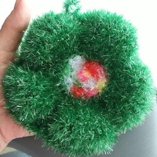 Tawashi fleur de douche ou fleur de vaisselle lavable et durable " vert bouteille " au crochet fait main