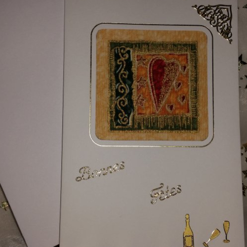 Carte de voeux carnet  "  tissu coeur"  et enveloppe fait main