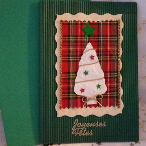 Carte de voeux carnet ondulé vert  "  sapin blanc  "  et enveloppe fait main