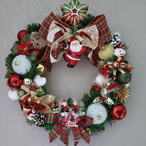 Couronne de l'avent, de noël, de fêtes " noël noël " de 35/40 cm support en paille fait main