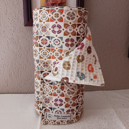 Essuie tout lavable réutilisable 10 feuilles en  coton oeko-tex et nid d'abeille écru et multicolore et finitions parfaites fait ma