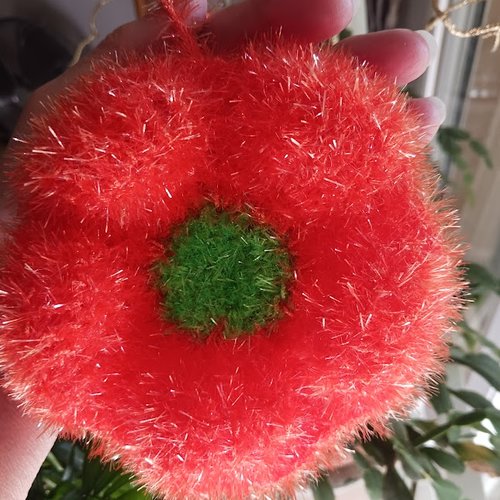 Tawashi fleur de douche ou de vaisselle lavable et durable " orange/vert " au crochet fait main
