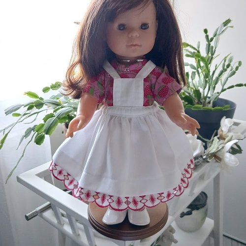 Vêtement de poupée 36 cm jupe et tee-shirt en coton blanc et rouge pièce unique  fait main
