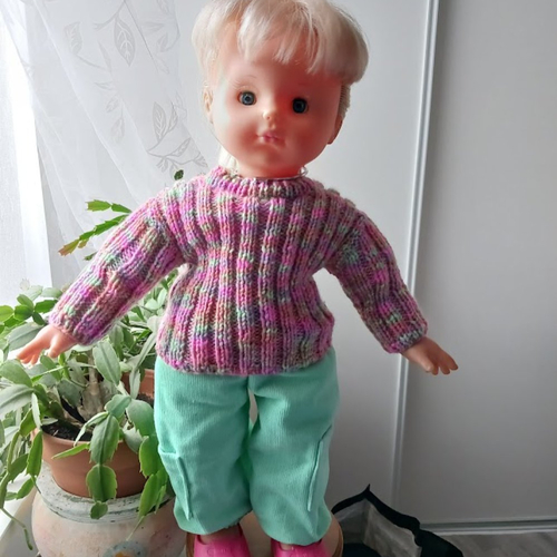 Vêtement de poupée 50 cm ensemble pull tricoté main et pantalon baggy velours fait main