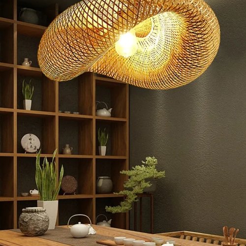 Lustre en bambou, lumière suspendue, lampe en rotin