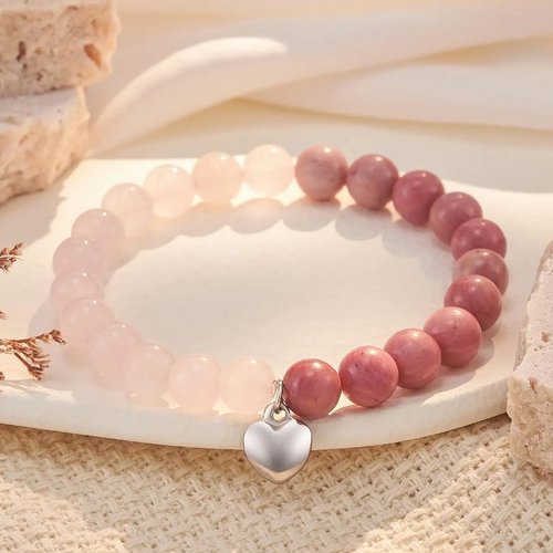 Bracelet en pierre naturelle, quartz rose et rhodonite, bracelet de l'amour