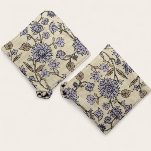 Lot de 2 maniques carrées en lin fleuri