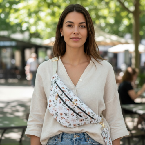 Sac banane fleuri + accessoire porte gel