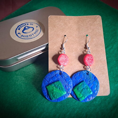 Boucles d’oreilles en pâte polymère et argent 925 – pièce unique – inspiration art moderne abstrait géométrique – bijoux artisanaux colorés