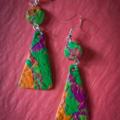 Boucles d’oreilles abstrait géométrique – argile polymère multicolore – argent sterling 925 – bijoux art moderne – statement earrings