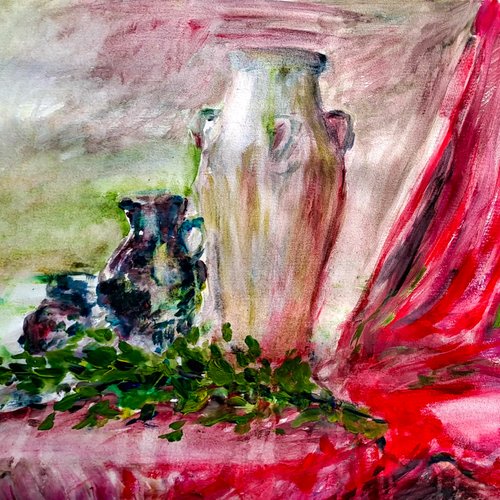 Œuvre originale – nature morte contemporaine à la gouache sur papier aquarelle (42 × 59,4 cm)