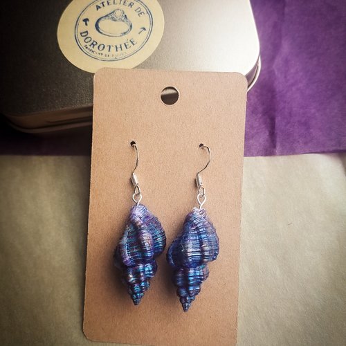 Boucles d'oreilles coquillages naturels violet irisé – argent sterling 925
