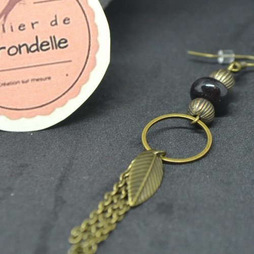Boucles d'oreilles bronze perle "oeil de chat" noire