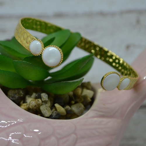 Bracelet jonc doré - nacre naturelle