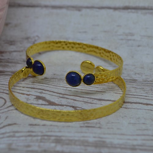 Bracelet jonc doré - lapis-lazuli