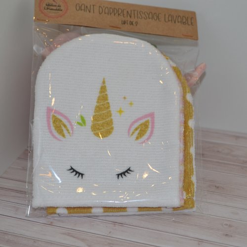 Lot de 2 gants d'apprentissage - thème licorne gold