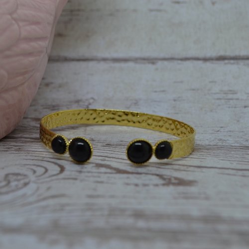 Bracelet jonc doré - agate noire