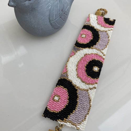 Manchette “rose impériale” – création artisanale en perles miyuki