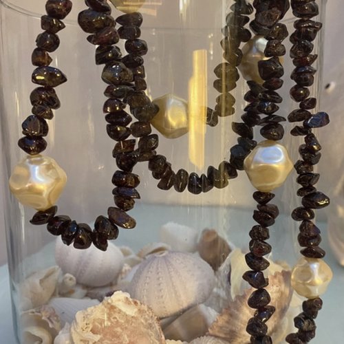 Collier fait main pierres marron & perles
