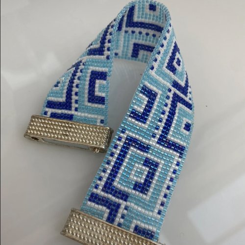Manchette “bleu égée” – création artisanale en perles miyuki