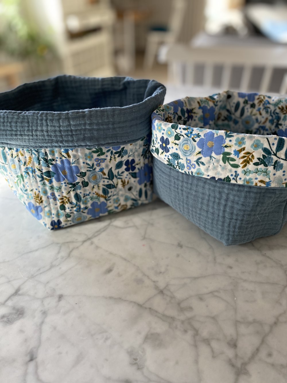 Coton lavable en tissu BIO fleuris et panier, Handmade in France