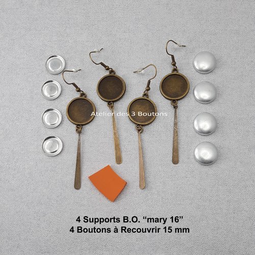 Boucle d'oreilles "mary"  4 supports + 4 boutons à recouvrir