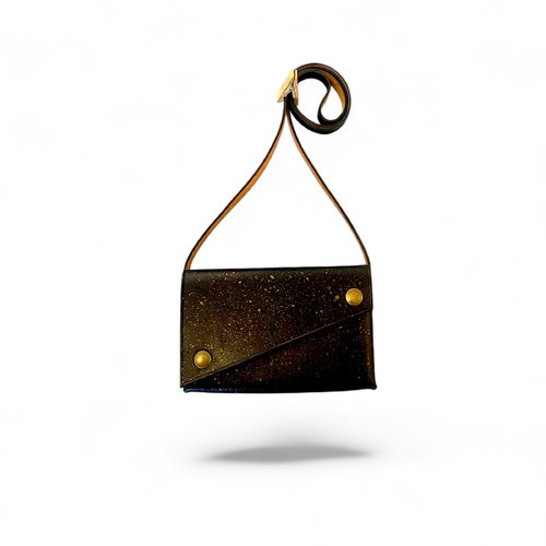 Petit sac bandoulière 100%cuir fait mains - noir et or