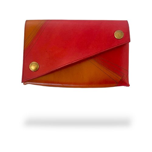 Petit sac bandoulière 100%cuir fait mains - fauve et rouge