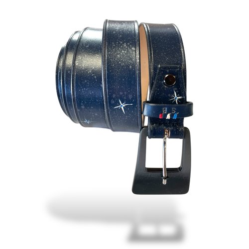 Ceinture cuir peinte bleu nuit étoilée