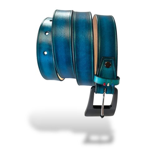 Ceinture cuir %100 bleu turquoise dégradé