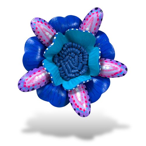 Pince à cheveux - fleur bleue 100% cuir