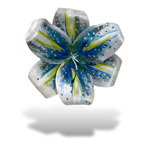 Pince à cheveux - fleur de lys bleue et blanche 100% cuir