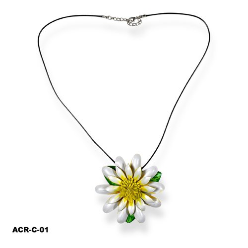 Collier - fleur blanche 100% cuir