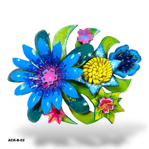 Barette cheveux - fleurs bleues 100% cuir