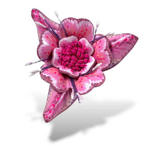 Pince à cheveux - fleur rose 100% cuir