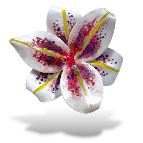 Pince à cheveux - fleur de lys rose et blanche 100% cuir