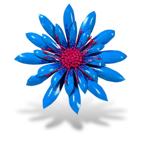 Pince à cheveux - fleur bleue 100% cuir