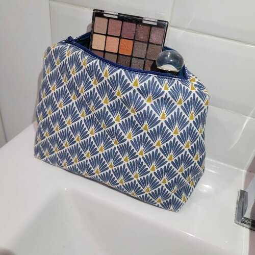 Trousse maquillage en tissu coton bleu