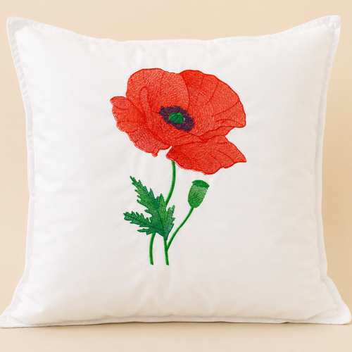 Housse de coussin brodée- coquelicot rouge 40*40cm