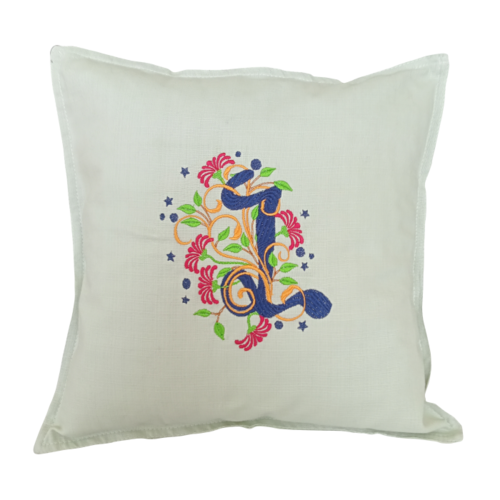 Housse de coussin « floralie – lettre l » | monogramme brodé en coton biologique- collection floralie