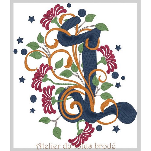 Fichier broderie machine- "floralie lettre l"- monogramme floral élégant