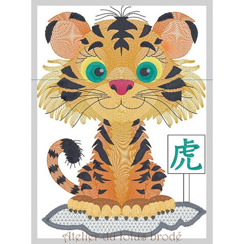 Tora le tigre- fichier broderie machine- collection bestiaire brodé.