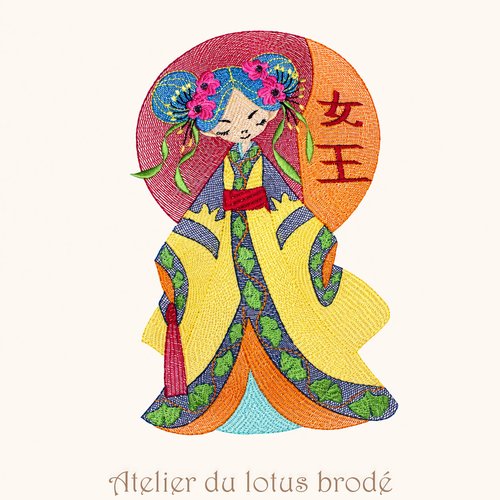 Housse de coussin en coton brodé- jeune japonaise.