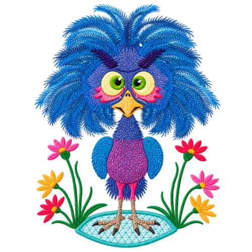 Housse de coussin brodée- drôle d’oiseau bleu-40*40cm